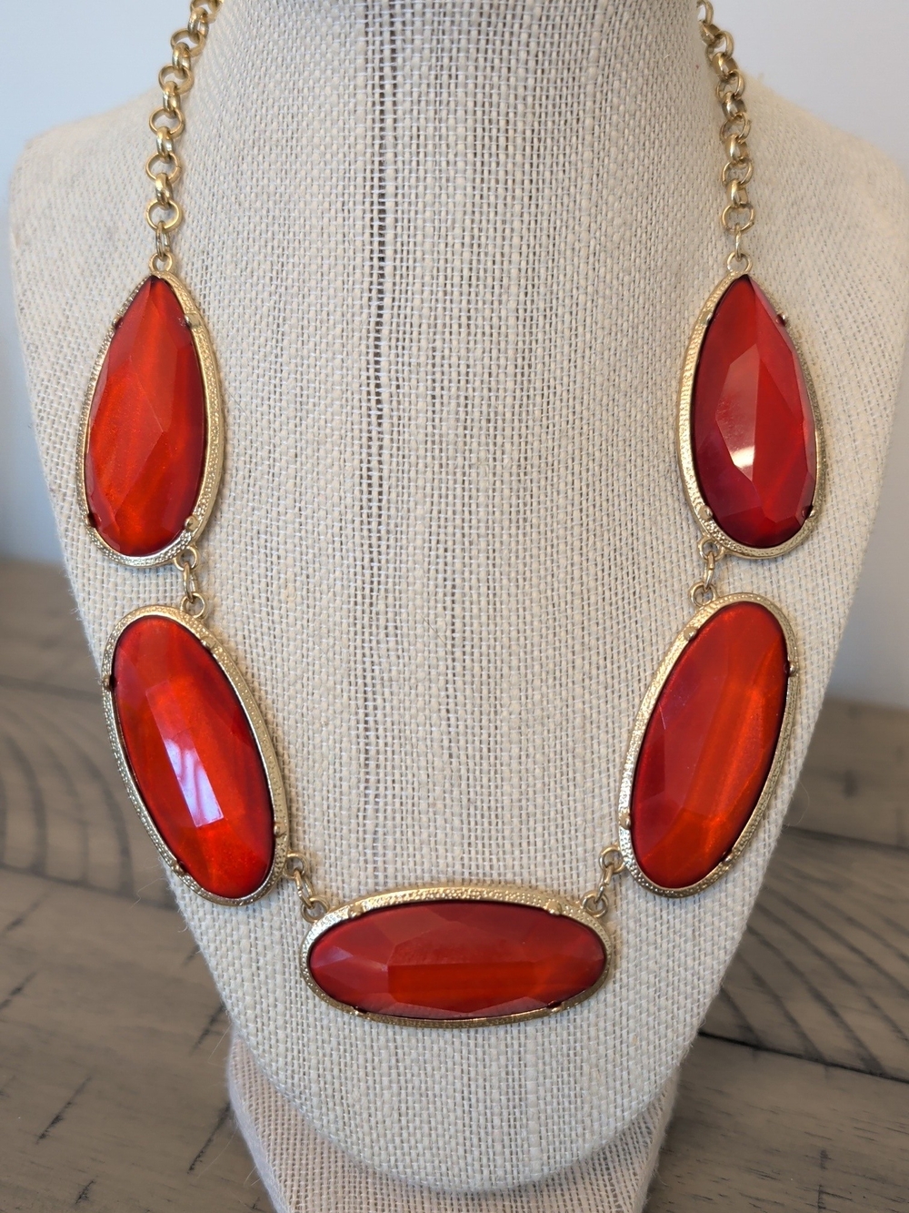 2 For $20.00- Gold Necklace with Red Faceted Stones - Women's Jewelry